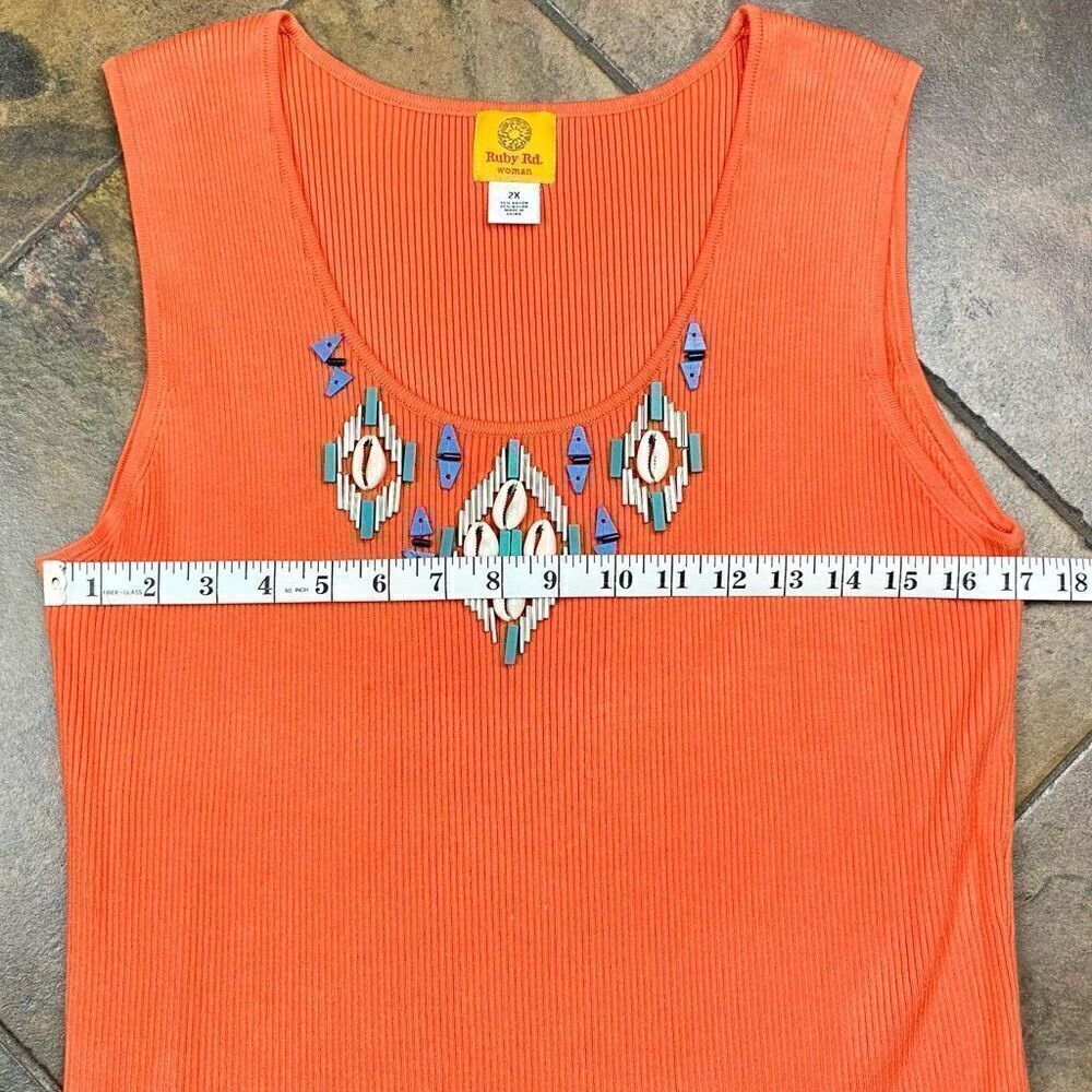 Ruby Rd. Women Orange Ribbed Beaded Tank Top 2X - Picture 5 of 11